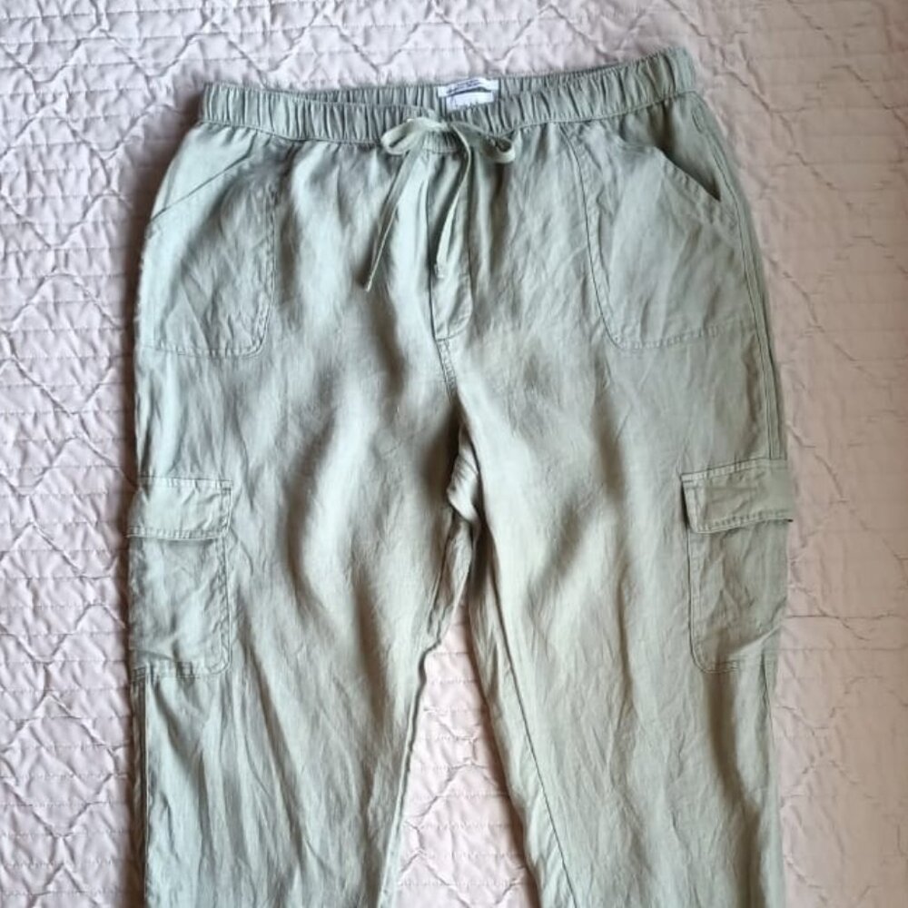 100% European Flax Linen Drawstring Cargo Jogger Pants - Nicole Miller - XL
